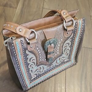 Montana West Brown And Turquoise Embellished Bag